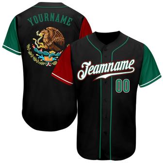 Custom Black Kelly Green-Red Authentic Mexico Baseball Jersey - Monsterry