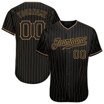 Custom Black Old Gold Pinstripe Black Authentic Baseball Jersey - Monsterry