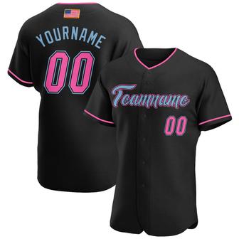 Custom Black Pink-Light Blue Authentic American Flag Fashion Baseball Jersey - Monsterry