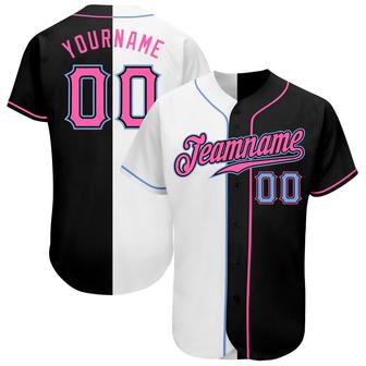Custom Black Pink-White Authentic Split Fashion Baseball Jersey - Monsterry