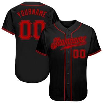 Custom Black Red Authentic Baseball Jersey - Monsterry