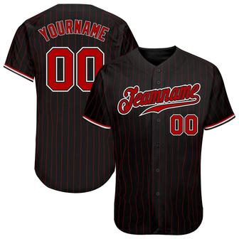 Custom Black Red Pinstripe Red-White Authentic Baseball Jersey - Monsterry