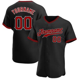 Custom Black Red-White Authentic Baseball Jersey - Monsterry