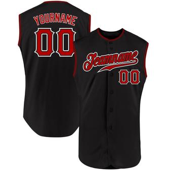 Custom Black Red-White Authentic Sleeveless Baseball Jersey - Monsterry