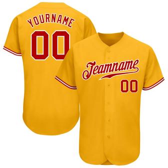 Custom Gold Red-White Authentic Baseball Jersey - Monsterry