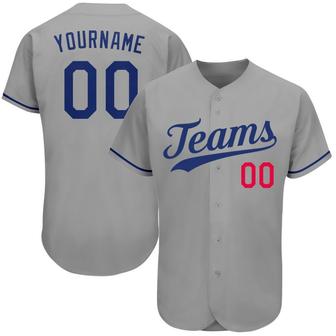Custom Gray Royal-Red Authentic Baseball Jersey - Monsterry