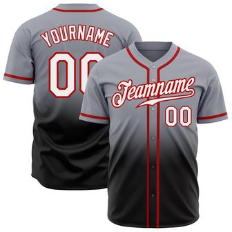 Custom Gray White Black-Red Authentic Fade Fashion Baseball Jersey - Monsterry
