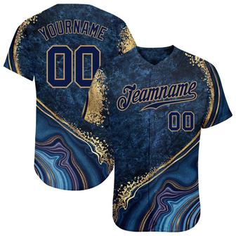 Custom Navy Navy-Old Gold 3D Pattern Design Marble Authentic Baseball Jersey - Monsterry