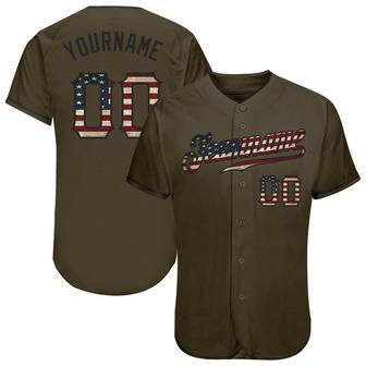 Custom Olive Vintage USA Flag-Black Authentic Salute To Service Baseball Jersey - Monsterry