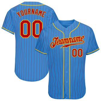 Custom Powder Blue Red Pinstripe Red-Gold Authentic Baseball Jersey - Monsterry DE