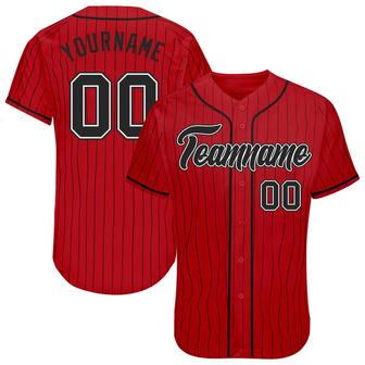 Custom Red Black Pinstripe Black-White Authentic Baseball Jersey - Monsterry