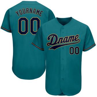 Custom Teal Navy-Old Gold Authentic Baseball Jersey - Monsterry