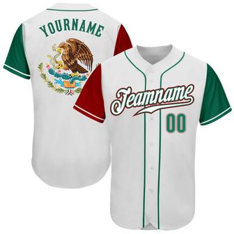 Custom White Kelly Green-Red Authentic Mexico Baseball Jersey - Monsterry