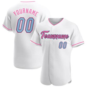 Custom White Light Blue-Pink Authentic Baseball Jersey - Monsterry