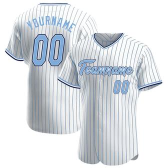 Custom White Light Blue Pinstripe Light Blue-Navy Authentic Baseball Jersey - Monsterry DE