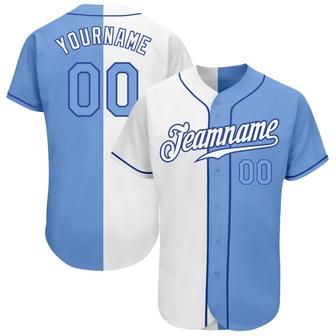 Custom White Light Blue-Royal Authentic Split Fashion Baseball Jersey - Monsterry