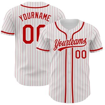 Custom White Red Pinstripe Red Authentic Baseball Jersey - Monsterry