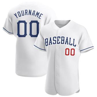 Custom White Royal-Red Authentic Baseball Jersey - Monsterry
