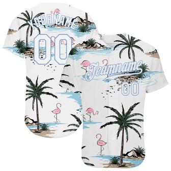 Custom White White-Light Blue 3D Pattern Design Hawaii Palm Trees Authentic Baseball Jersey - Monsterry