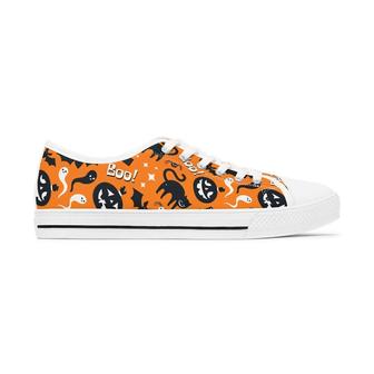 Halloween Pumpkins Black Cats and Ghosts Low Top Converse Style Shoes - Monsterry CA