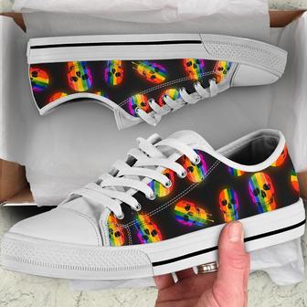 Lgbt Skull Rainbow Watercolor Low Top Shoes | Favorety CA