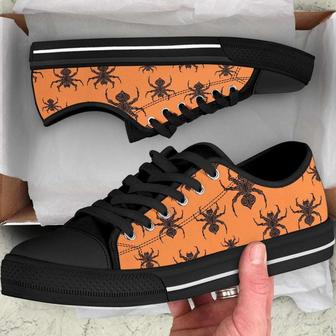 Halloween Orange Black Spider Printed Canvas Low Top Shoes – - Monsterry UK