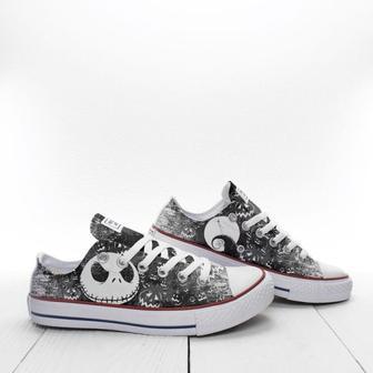 Nightmare Before Christmas Custom Sneakers, Tim Burton Shoes, Jack Skellington Hand Painted Shoes, Low Top, Christmas Gift | Favorety