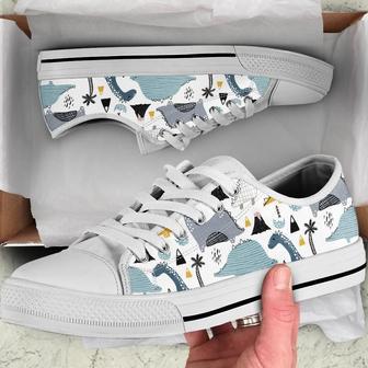 Hand Drawn Dino In Scandinavian Style Pattern Low Top Shoes, Unisex Sneakers, Men And Women Low Top Sneakers | Favorety