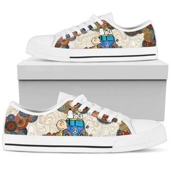 Snoopy On Vw Bus Low Top Canvas Shoes For Men Women Kid White | Favorety