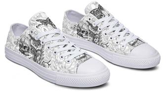 Owl Skull Candle White Low Top Canvas Shoes - Monsterry UK