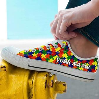 Custom Name Autism Awareness Day Autism Puzzle Pieces Converse Sneakers Low Top Shoes - Monsterry DE