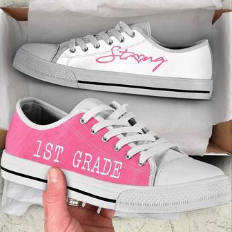 Personalized Custom Class Strong Pink and White Low Top Shoes For Teachers - Monsterry CA
