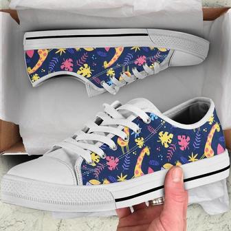 Cute Yellow Giraffe And Colorful Tropical Leaves Low Top Shoes, Unisex Sneakers, Men And Women Low Top Sneakers | Favorety UK