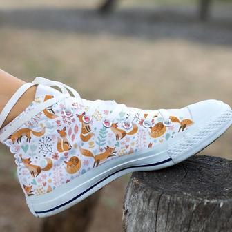 Fox And Little Flower High Top Shoes, Unisex Sneakers, Men And Women High Top Sneakers | Favorety