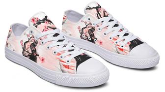 Samourai And Pink Flowers White Low Top Canvas Shoes - Monsterry AU