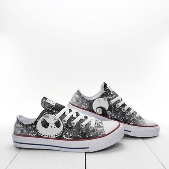 Nightmare Before Christmas Tim Burton Jack Skellington Hand Painted Christmas Low Top Shoes | Favorety AU