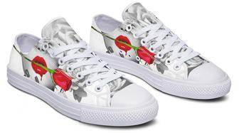 Sexy Lips Blood And Rose White Low Top Canvas Shoes - Monsterry DE