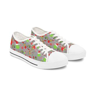 Grinch Women's Low Top Sneakers, Christmas Sneakers, Cute Custom Grinch Sneakers, Personalized Gift For Her, Funny Christmas Gift - Monsterry