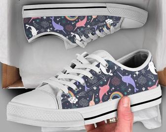 Space Narwhal Shoes , Narwhal Sneakers , Cute Shoes , Casual Shoes , Narwhal Gifts , Low Top Converse Style Shoes for Womens Mens Adults - Monsterry
