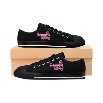 Breast Cancer Awareness Survivor Strong Pink Ribbon Low Top Sneakers Shoes - Monsterry