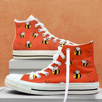 Bees And Flowers Pattern High Top Shoes, Unisex Sneakers, Men And Women High Top Sneakers | Favorety