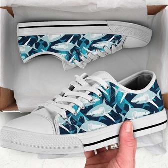 Shark Pattern Low Top Converse Style Shoes - Monsterry
