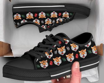 Asian Tiger Shoes - Sneakers , Tiger Print Pattern , Tiger Lover Gifts , Custom Low Top Converse Style Sneakers For Women & Men - Monsterry