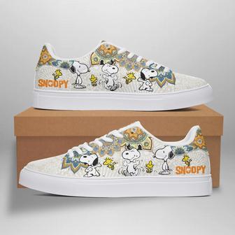 Snoopy Dog And Friends Mandala Low Top Leather Skate Shoes Sneakers For Man And Women | Favorety