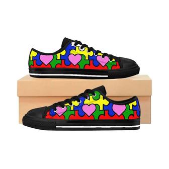 Autism Awareness Day Heart Autism Puzzle Pieces Converse Sneakers Low Top Shoes - Monsterry CA