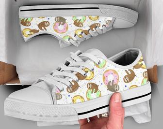 Sloth Donuts Shoes - Sneakers , Sloth Print Shoes , Womens Shoes , Summer Shoes , Low Top Converse Style Shoes for Womens Mens Adults - Monsterry