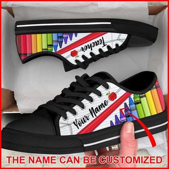 Personalized Custom Name Paper and Crayon Background Low Top Shoes For Teacher - Monsterry UK