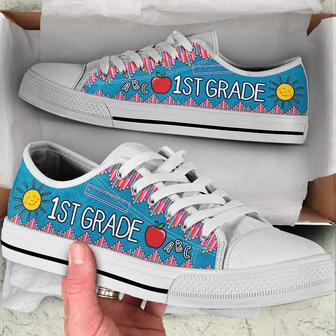 Personalized Custom Class Crayon Vintage Blue Pattern Low Top Shoes For Teachers - Monsterry
