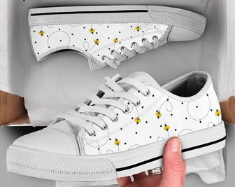 White Bee Shoes , Bee Sneakers , Cute Shoes , Casual Shoes , Bee Gifts , Low Top Converse Style Shoes for Womens Mens Adults - Monsterry