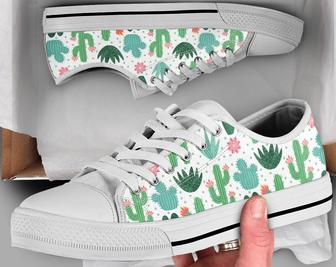 White Cactus Shoes , Cactus Sneakers , Cute Shoes , Casual Shoes , Cactus Gifts , Low Top Converse Style Shoes for Womens Mens Adults - Monsterry